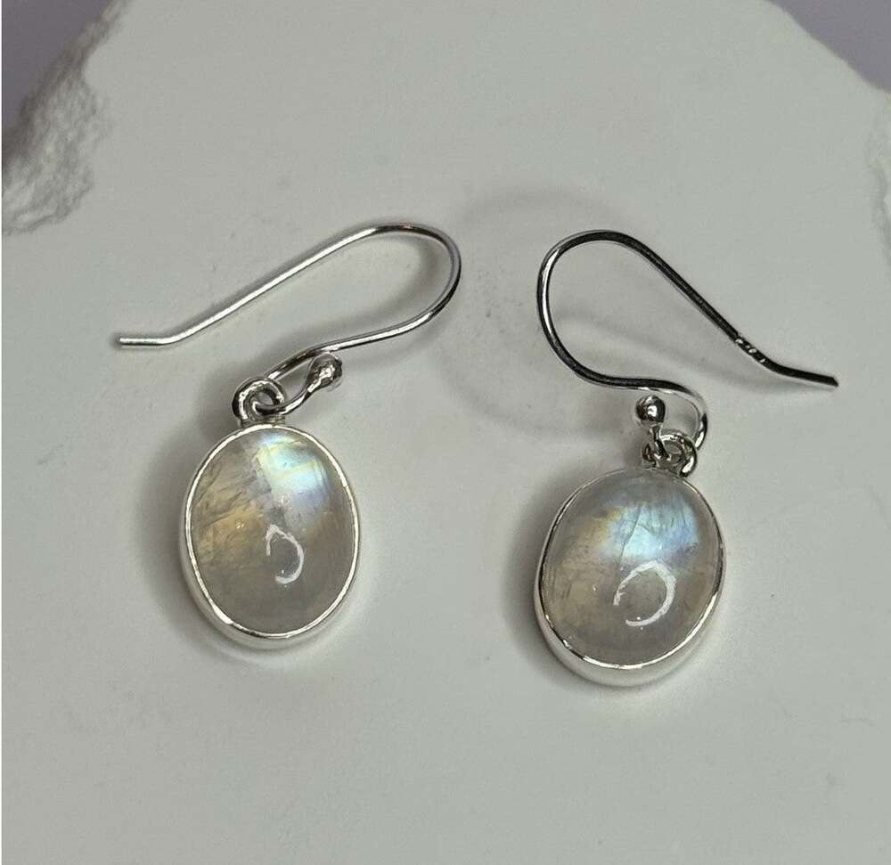 925 Sterling Silver Moonstone Earrings Length 1.1 Inch